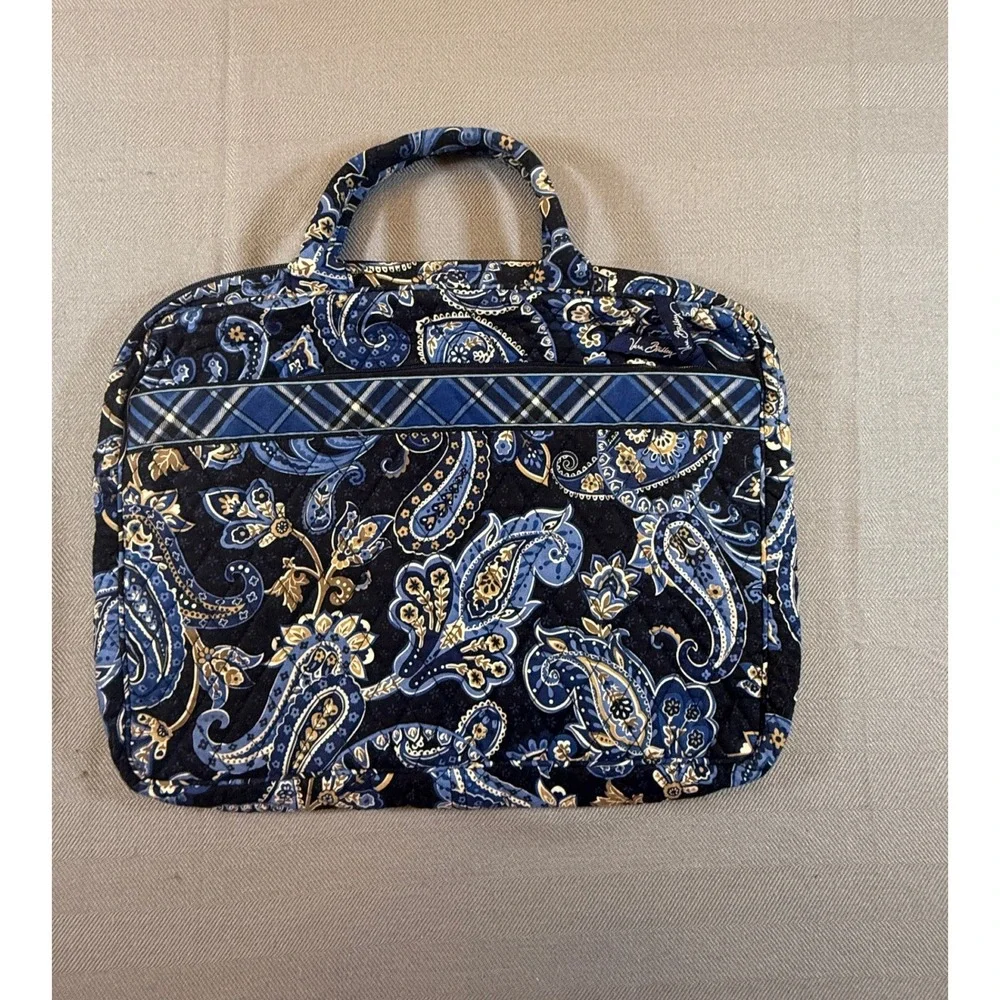 Vera Bradley Quilted Laptop Case Blue Paisley Plaid Padded Briefcase Bag 14x11